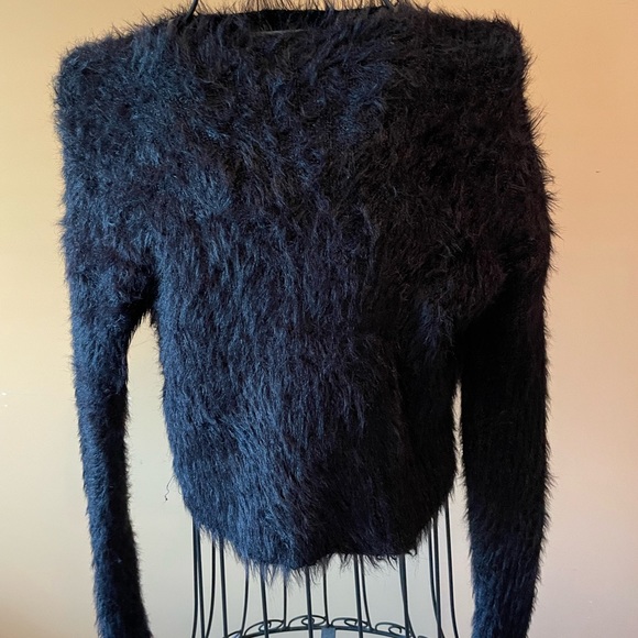 Black Fuzzy Urban Outfitters Crop Sweater - Picture 2 of 4